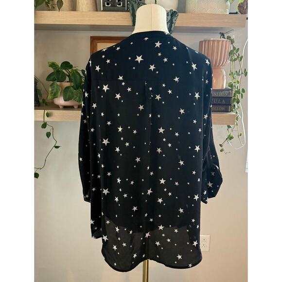 Torrid Harper Star Black White 3/4 Blouse 2x Celestial Workwear Flowy Casual - Picture 3 of 11
